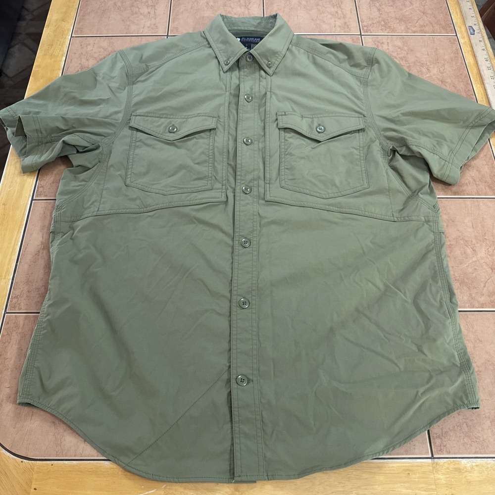 Alaskan Hardgear Button Front Shirt Sz Large Olive Green Duluth Stretch Nylon